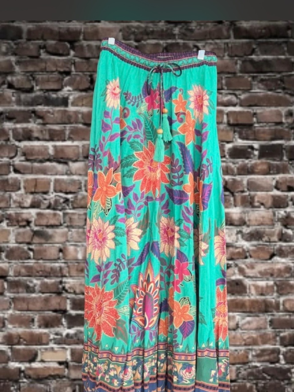 NATURAL LIFE Turquoise Maxi Skirt with Orange & Purple Floral Print
